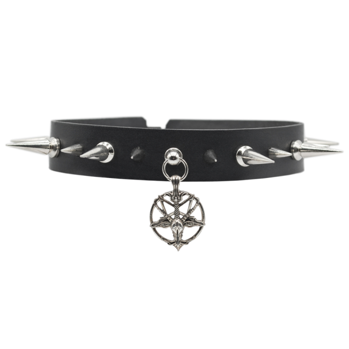 Goat Pentagram Studded Leather Choker (csl-009)