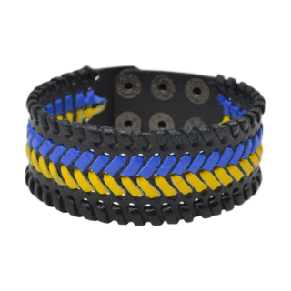 Leather bracelet with yellow-blue stripes (ptsbua-009)