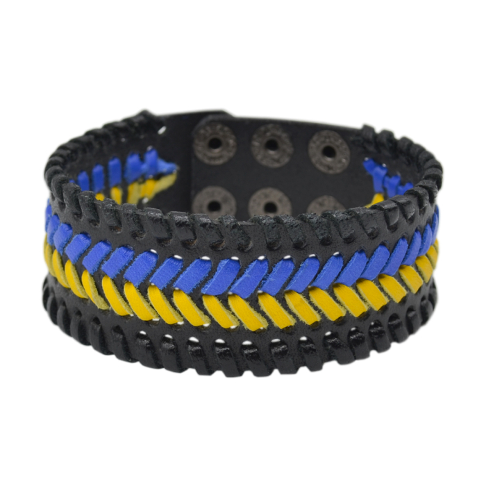 Leather bracelet with yellow-blue stripes (ptsbua-009)