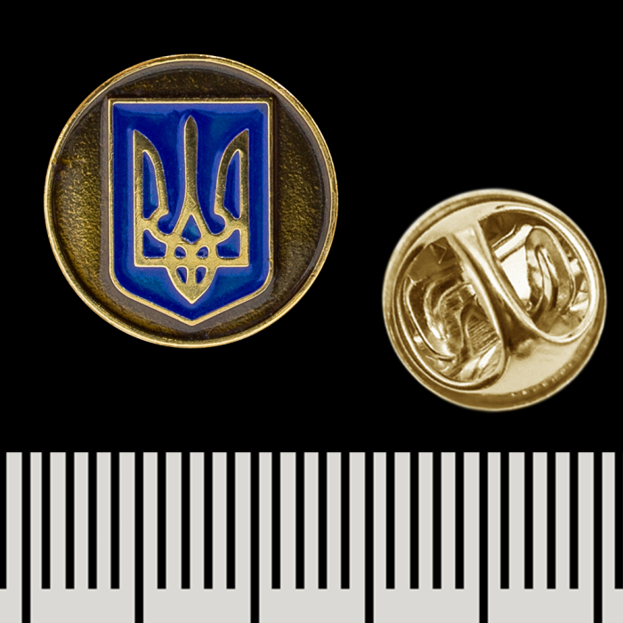 Round pin (icon) Coat of arms of Ukraine on a bronze background pnua-030