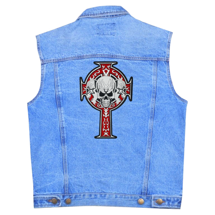 Celtic cross red (three skulls) Thermal back patch (thps-072)