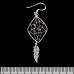 Hook earring Dreamcatcher with burgundy stone and feather, rhombus (silver, 925 assay value) (ehs-027)
