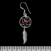 Hook earring Dreamcatcher with red stone and feather, round (silver, 925 assay value) (ehs-029)