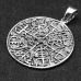 Vegvisir pendant (runic compass) with solar pattern (silver, 925 assay value) (sp-173)
