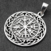 Vegvisir pendant (runic compass) in a braided circle (silver, 925 assay value) (sp-210)