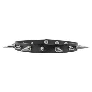 Leather choker with large and figured spikes (11 spikes) (csl-011)