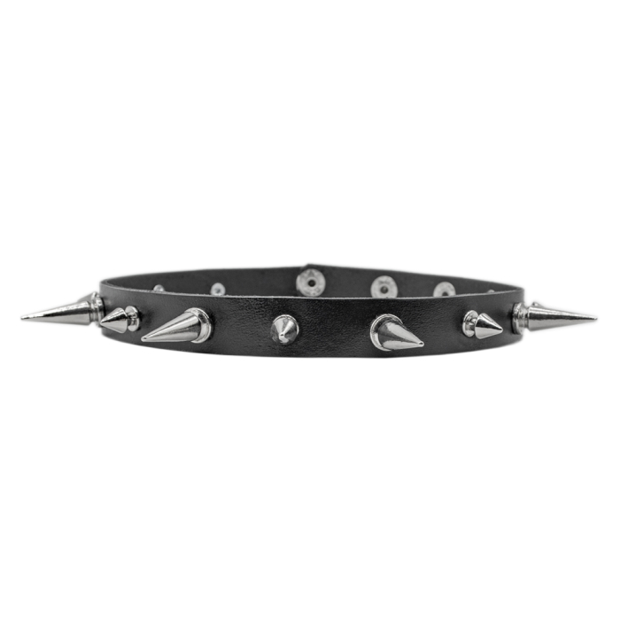 Leather choker with large and figured spikes (11 spikes) (csl-011)