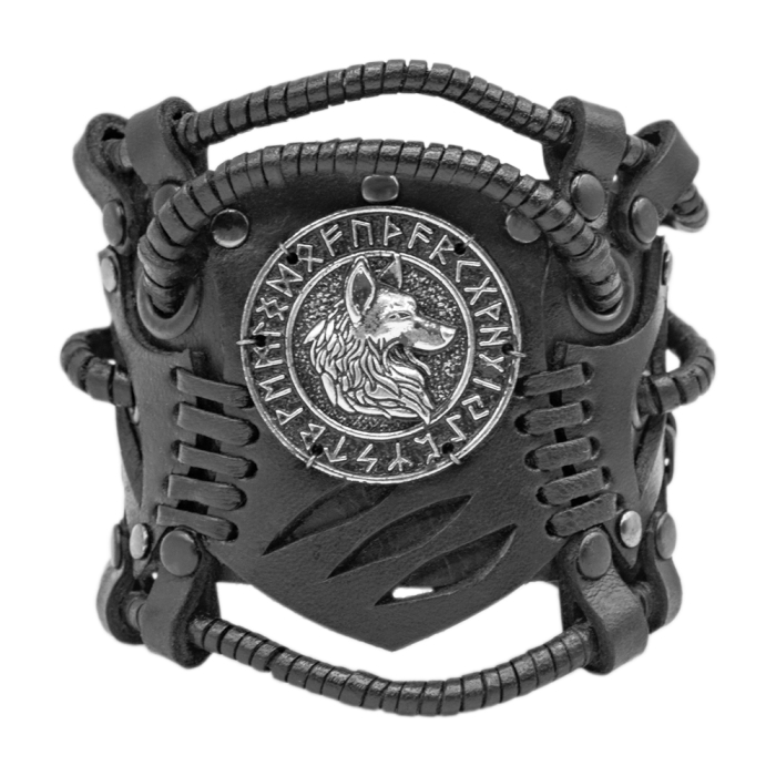 Steampunk Bracelet Wolf in Runic Circle (bsp-72)