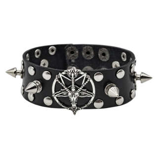 Leather bracelet Pentagram with goat and thorns (bsl-009)