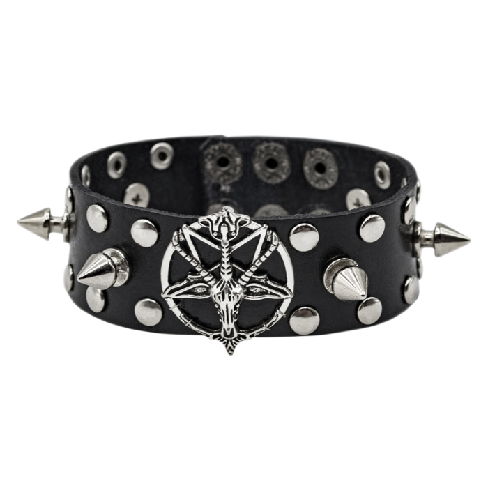 Leather bracelet Pentagram with goat and thorns (bsl-009)