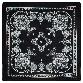 White Paisley with a Floral Pattern on a Black Background Bandana