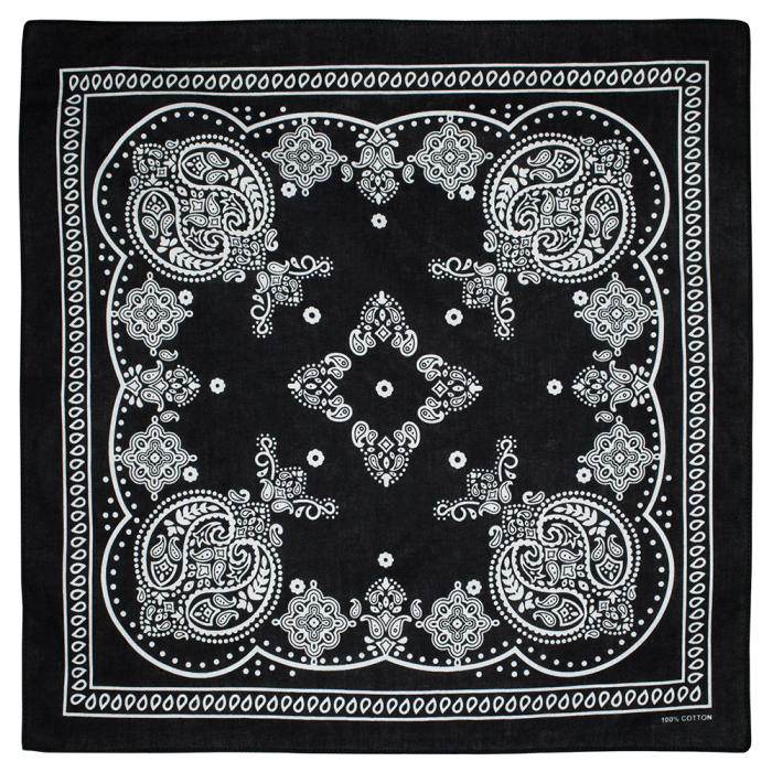 White Paisley with a Floral Pattern on a Black Background Bandana