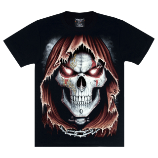Skull with tattoo and piercings in the hood (glows in the dark) T-Shirt