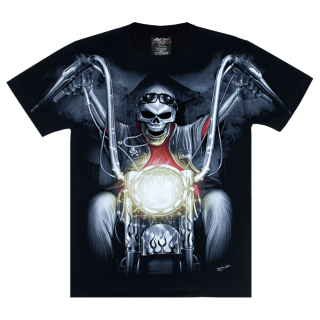 Skeleton in a Red T-shirt on a Motorcycle (glows in the dark) T-Shirt