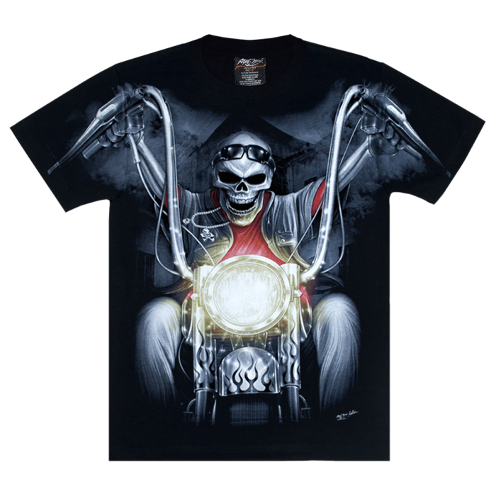 Skeleton in a Red T-shirt on a Motorcycle (glows in the dark) T-Shirt