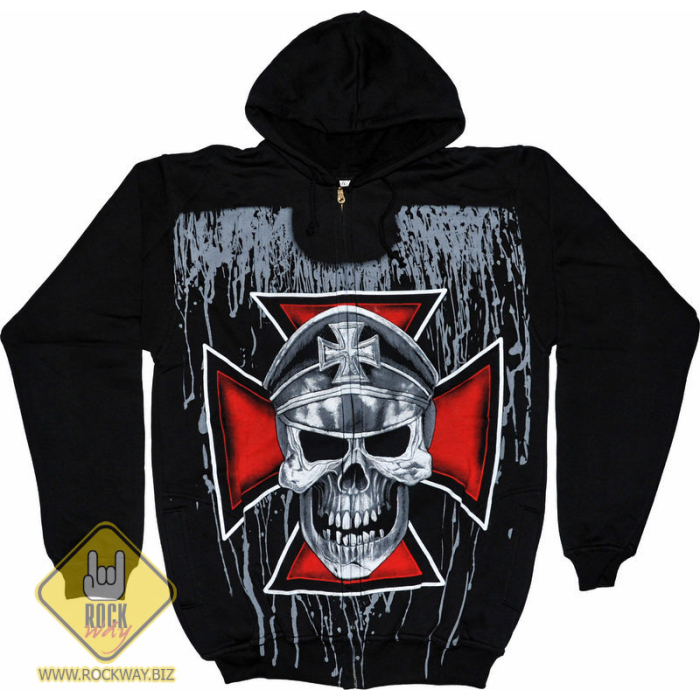 Skull in a Cap on the Background of the Maltese Cross Kangaroo Pocket Hoodie
