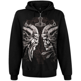 Viking with Skull Kangaroo Pocket Hoodie with a Zipper