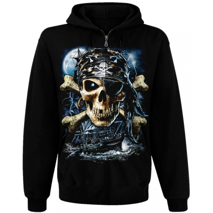 Jolly Roger (Ghost Ship) Kangaroo Pocket Hoodie with a Zipper