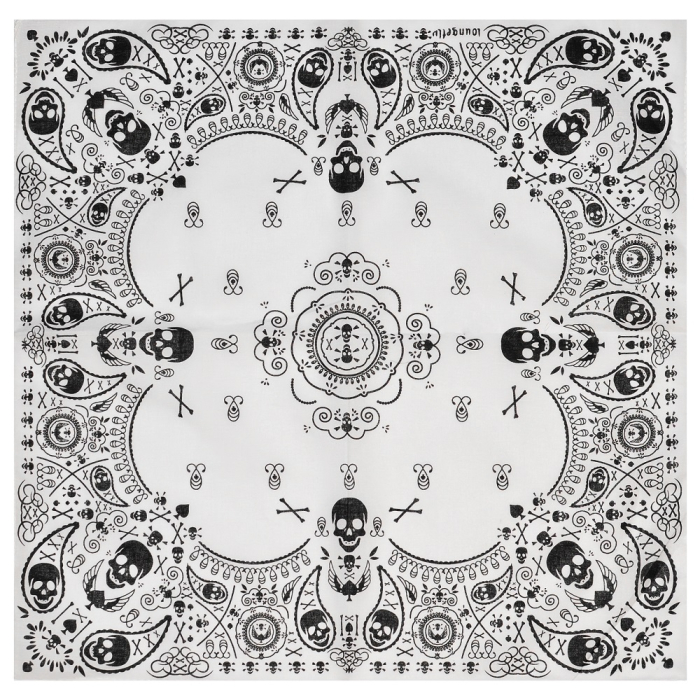 Black Skulls with Patterns on a White Background Bandana