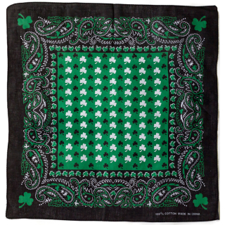 Black and White Clover on a Green Background Bandana