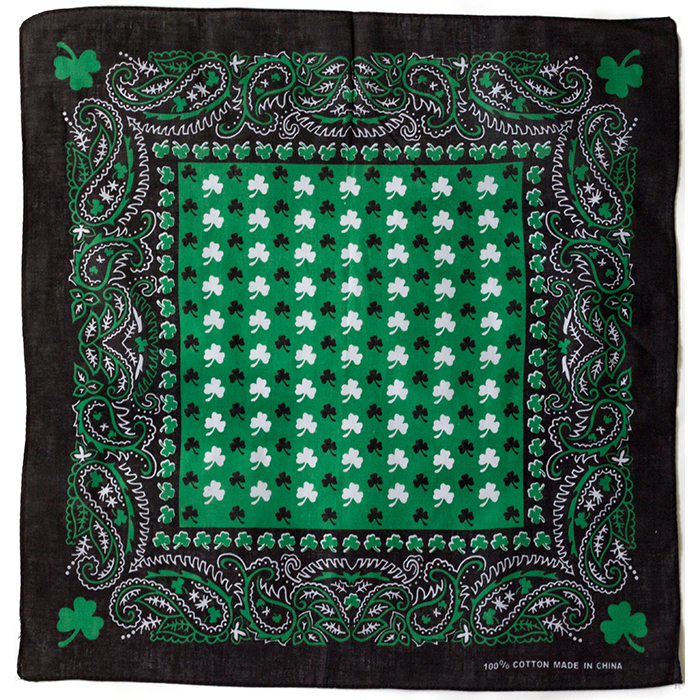 Black and White Clover on a Green Background Bandana