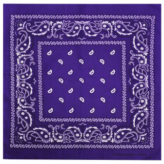 White and Black Paisley on a Purple Background Bandana