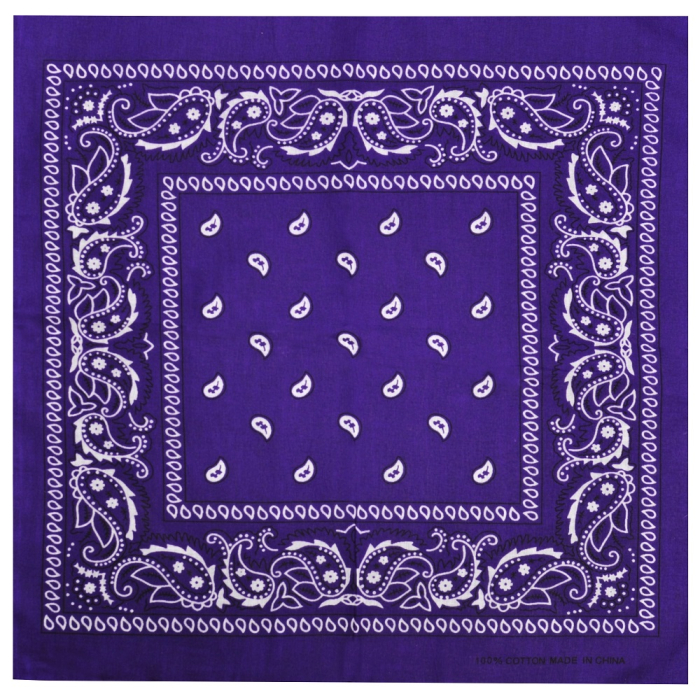 White and Black Paisley on a Purple Background Bandana
