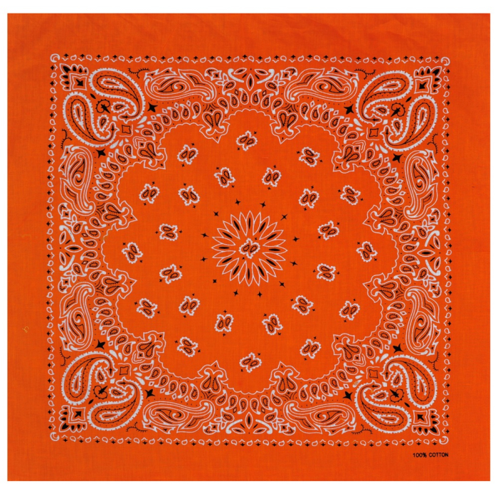 Double White and Black Paisley on a Bright Orange Background Bandana