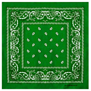 White and Black Paisley on a Green Background Bandana