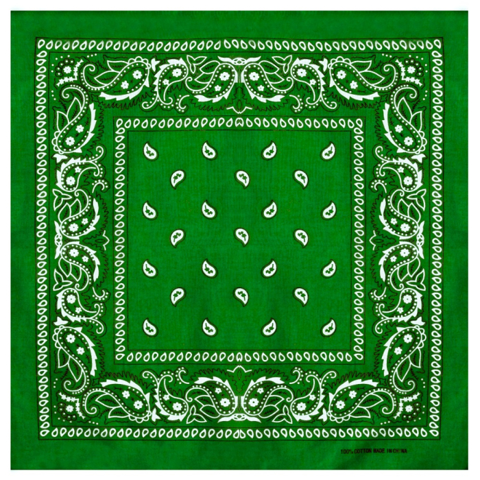 White and Black Paisley on a Green Background Bandana