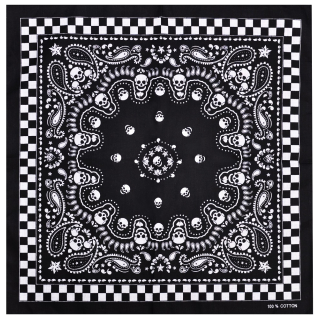 White Paisley on a Black Background (Chess Pattern) Bandana