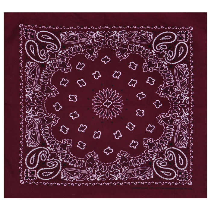 Double White and Black Paisley on a Burgundy Background Bandana
