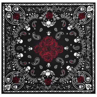 Paisley with Skulls and Red Roses on a Black Background Bandana