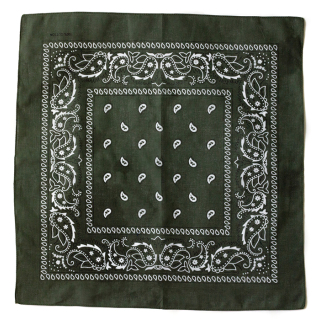 White and Black Paisley on an Olive Color Background Bandana