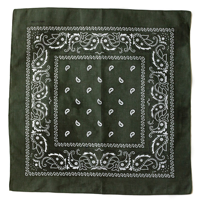 White and Black Paisley on an Olive Color Background Bandana
