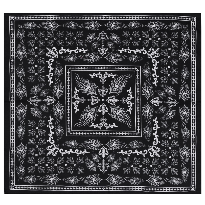 Heraldic Lily on a Black Background Pattern Bandana