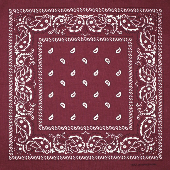 White and Black Paisley on a Burgundy Background Bandana