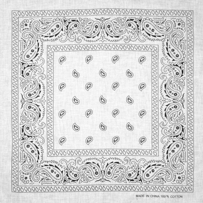 Black Paisley on a White Background Bandana