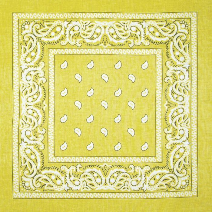 White and Black Paisley on a Yellow Background Bandana