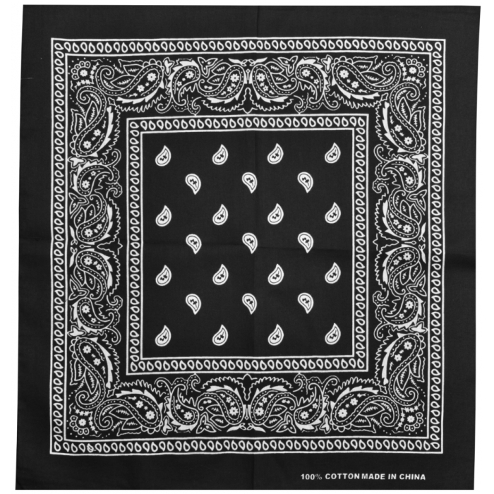 White Paisley on a Black Background Bandana