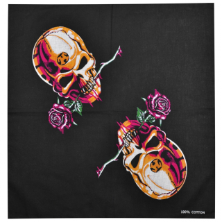 Skull with a Rose (Alchemy) on a Black Background Bandana