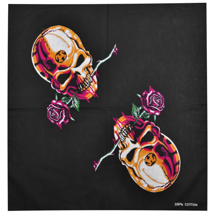 Skull with a Rose (Alchemy) on a Black Background Bandana