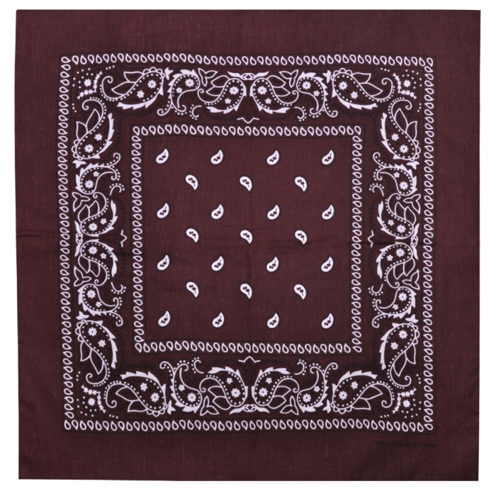 White and Black Paisley on a Brown Background Bandana