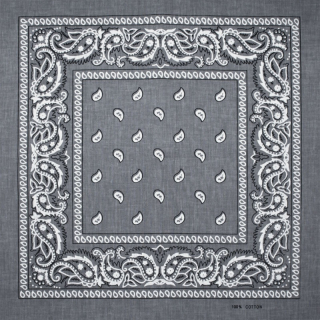 White and Black Paisley on a Gray Background Bandana