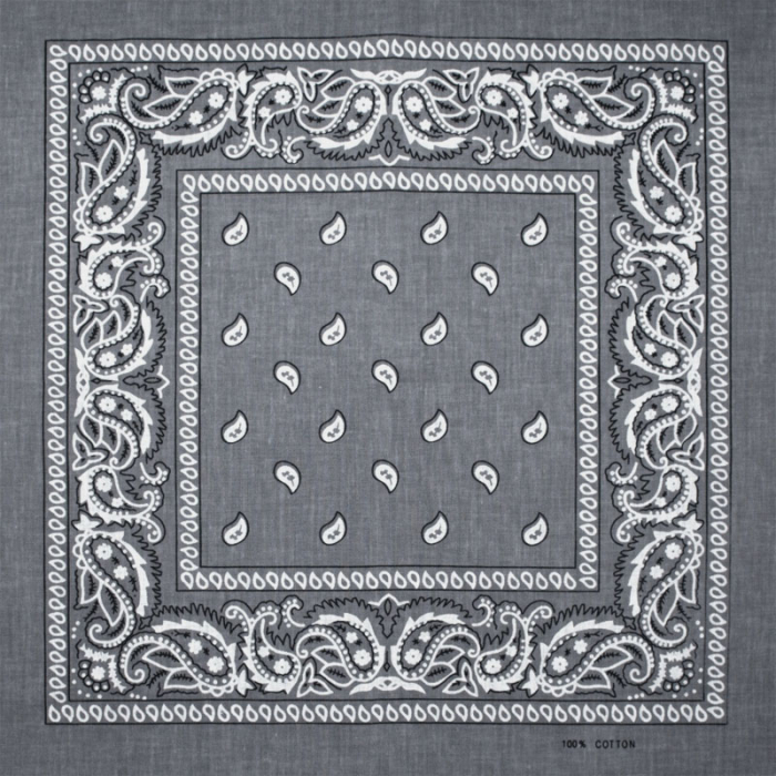 White and Black Paisley on a Gray Background Bandana