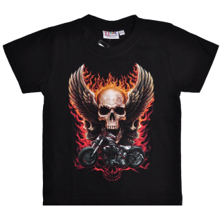 Motorcycle on a Fiery Background with Skulls (Rock Eagle, Glowing in the Dark) T-Shirt