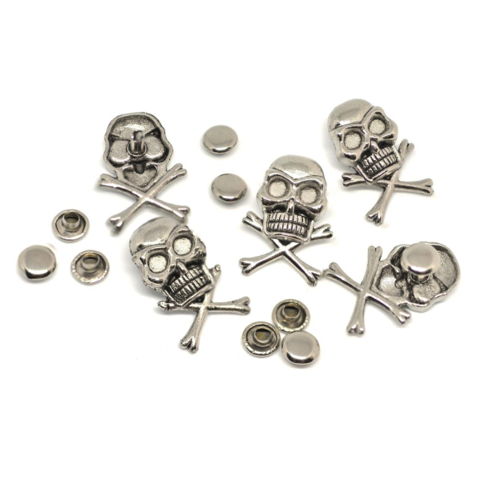 24Х16 mm Skull with Bones on a Rivet (5 Pieces)