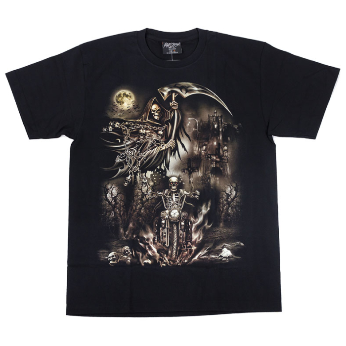 Death on a Motorcycle (Death on the Background of the Castle) (Glows in the Dark) T-Shirt