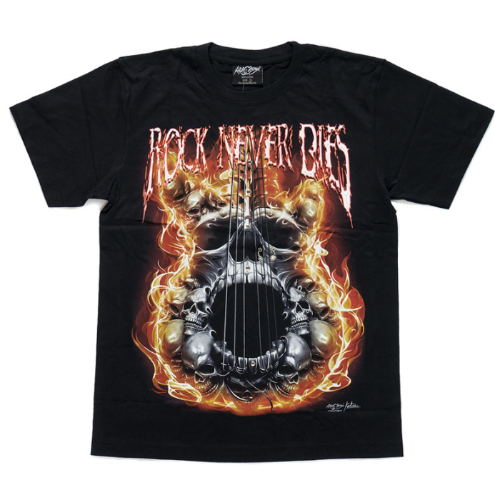 Skull-Guitar "Rock Never Dies" (3D, Glows in the Dark) T-Shirt