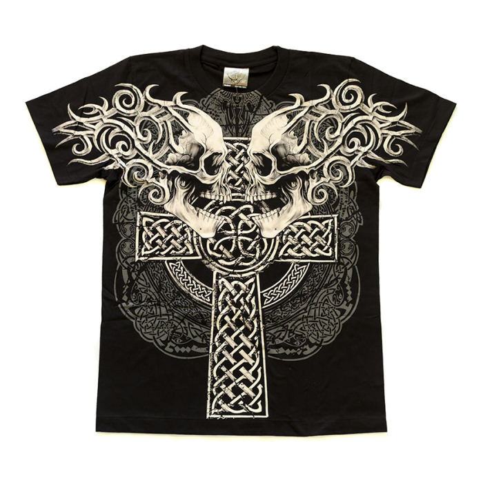 Celtic Cross (2 Skulls) T-Shirt